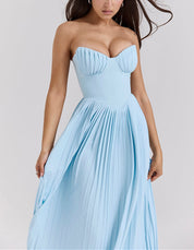 Elegantes trägerloses Maxikleid mit plissiertem Rock – Ideal für Gala, Hochzeit oder Abendveranstaltung