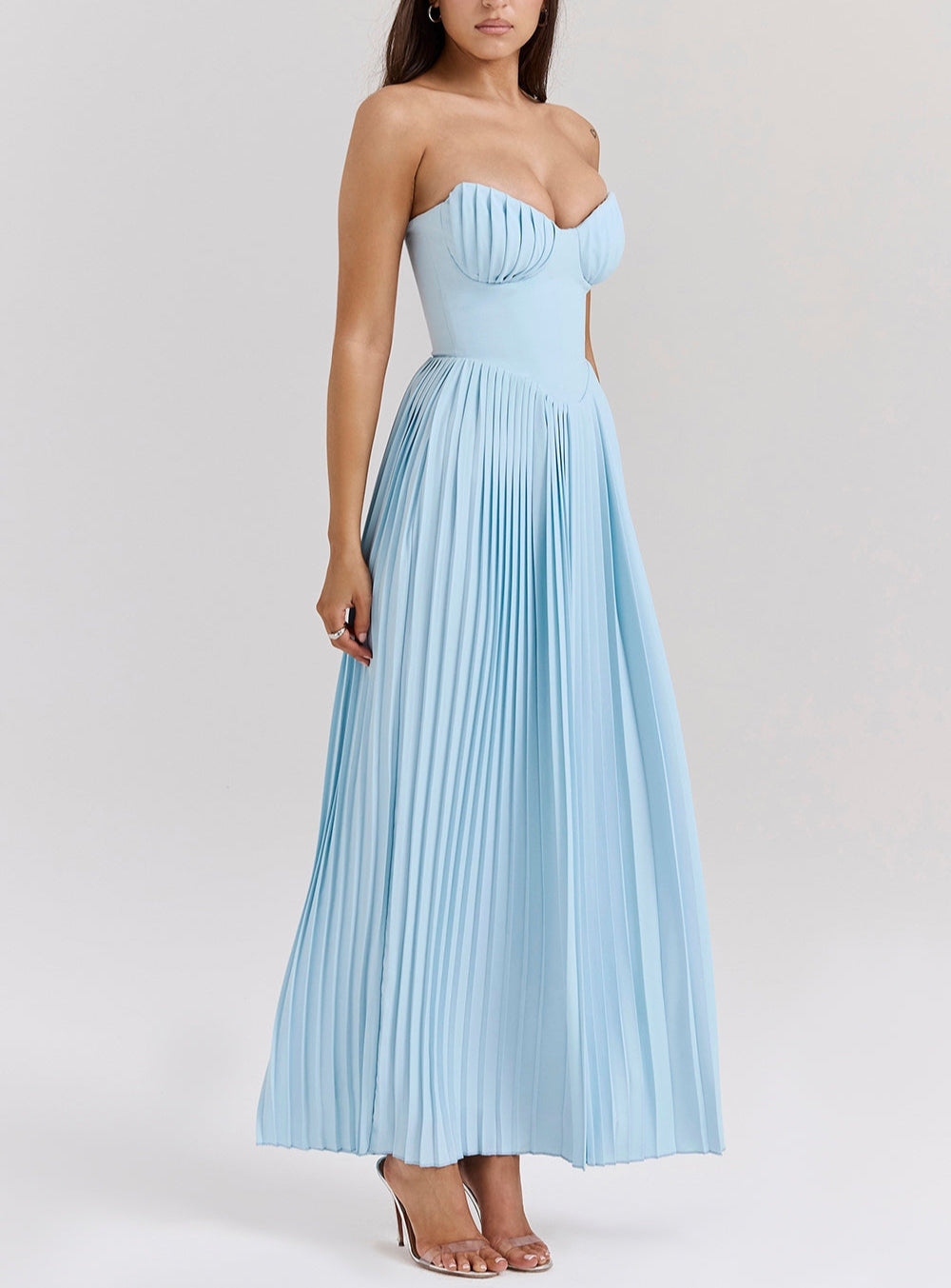 Elegantes trägerloses Maxikleid mit plissiertem Rock – Ideal für Gala, Hochzeit oder Abendveranstaltung