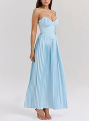 Elegantes trägerloses Maxikleid mit plissiertem Rock – Ideal für Gala, Hochzeit oder Abendveranstaltung