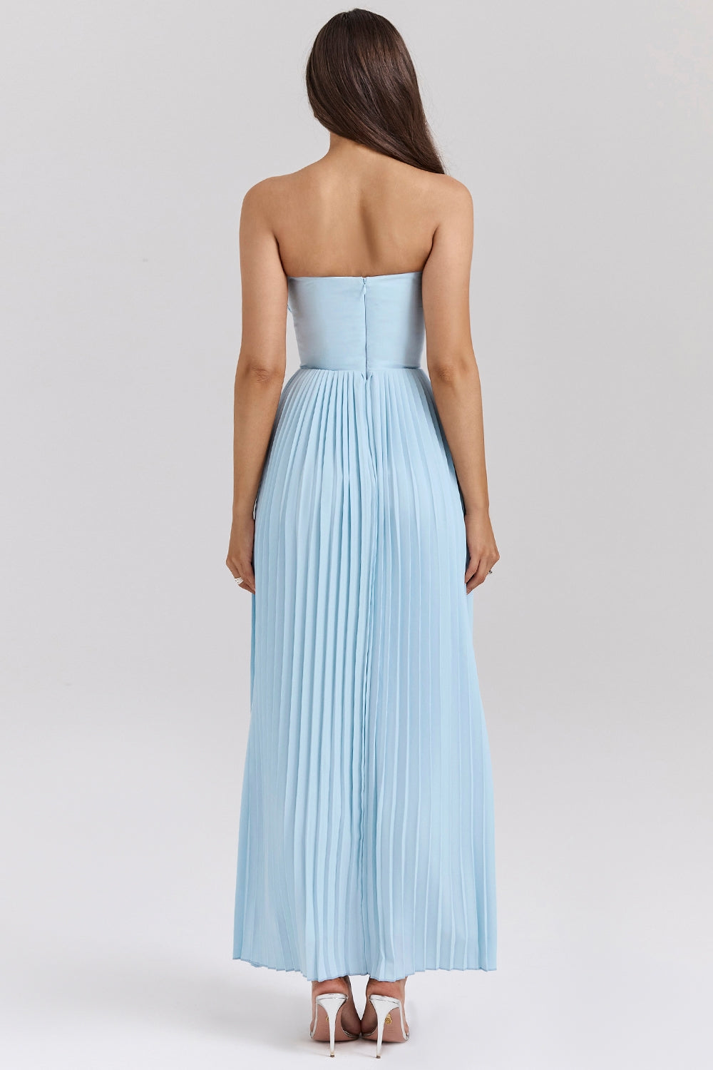 Elegantes trägerloses Maxikleid mit plissiertem Rock – Ideal für Gala, Hochzeit oder Abendveranstaltung