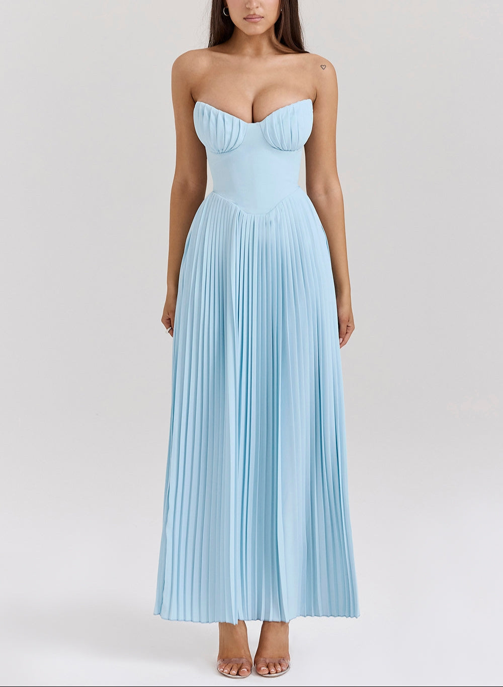 Elegantes trägerloses Maxikleid mit plissiertem Rock – Ideal für Gala, Hochzeit oder Abendveranstaltung
