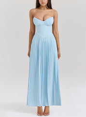 Elegantes trägerloses Maxikleid mit plissiertem Rock – Ideal für Gala, Hochzeit oder Abendveranstaltung