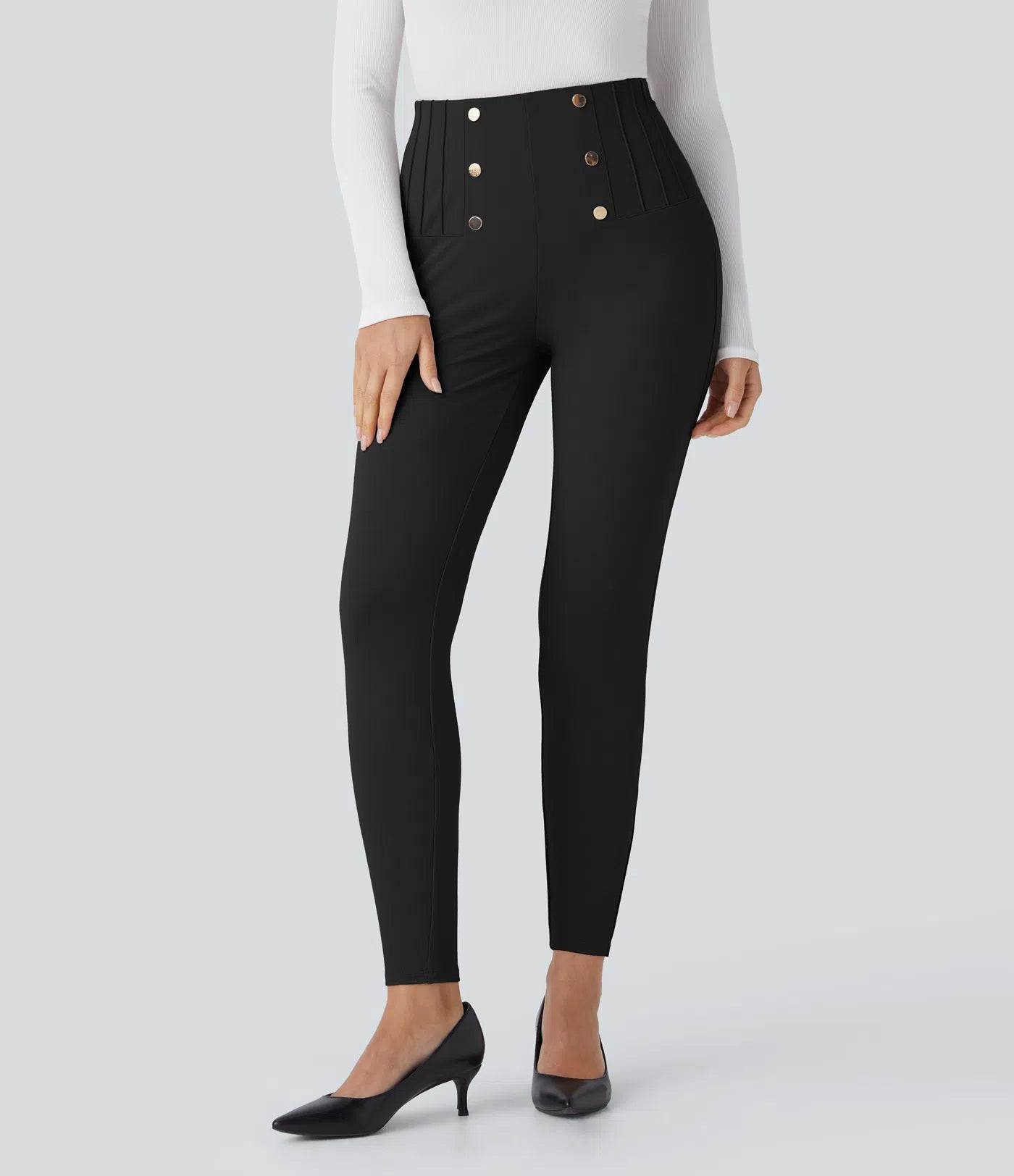 Damen-Leggings mit hohem Bund – Enganliegend, elastische Taille, knöchellang