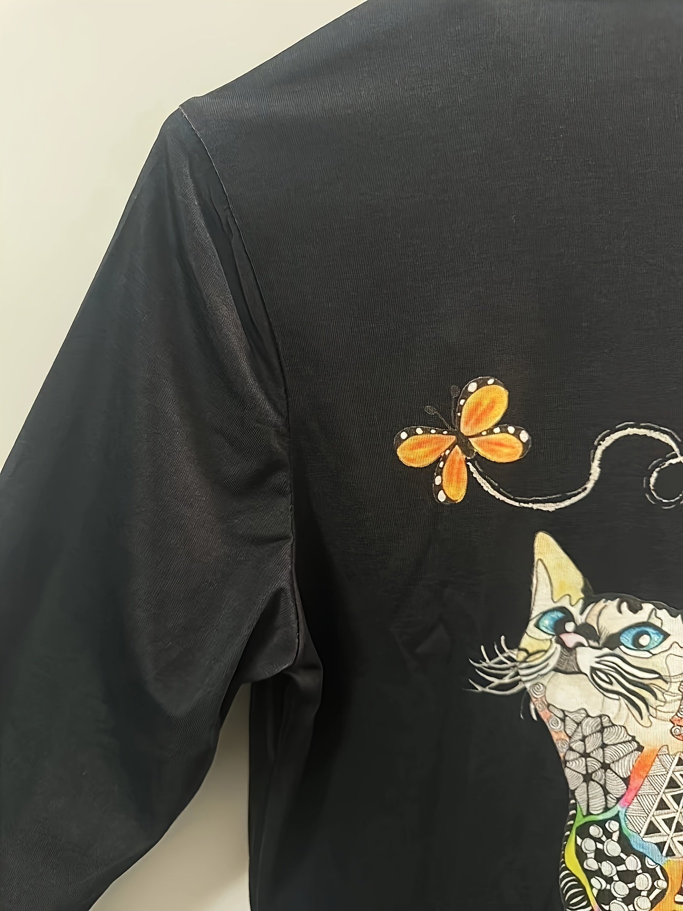 Damen langarmshirt mit Katzen-Print – Figurbetont, bequem, langärmlig, Frühling & Herbst