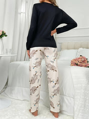 Bequemes Damen-Pyjama-Set mit schleichendem Affen-Print – Langarm, Rundhalsausschnitt