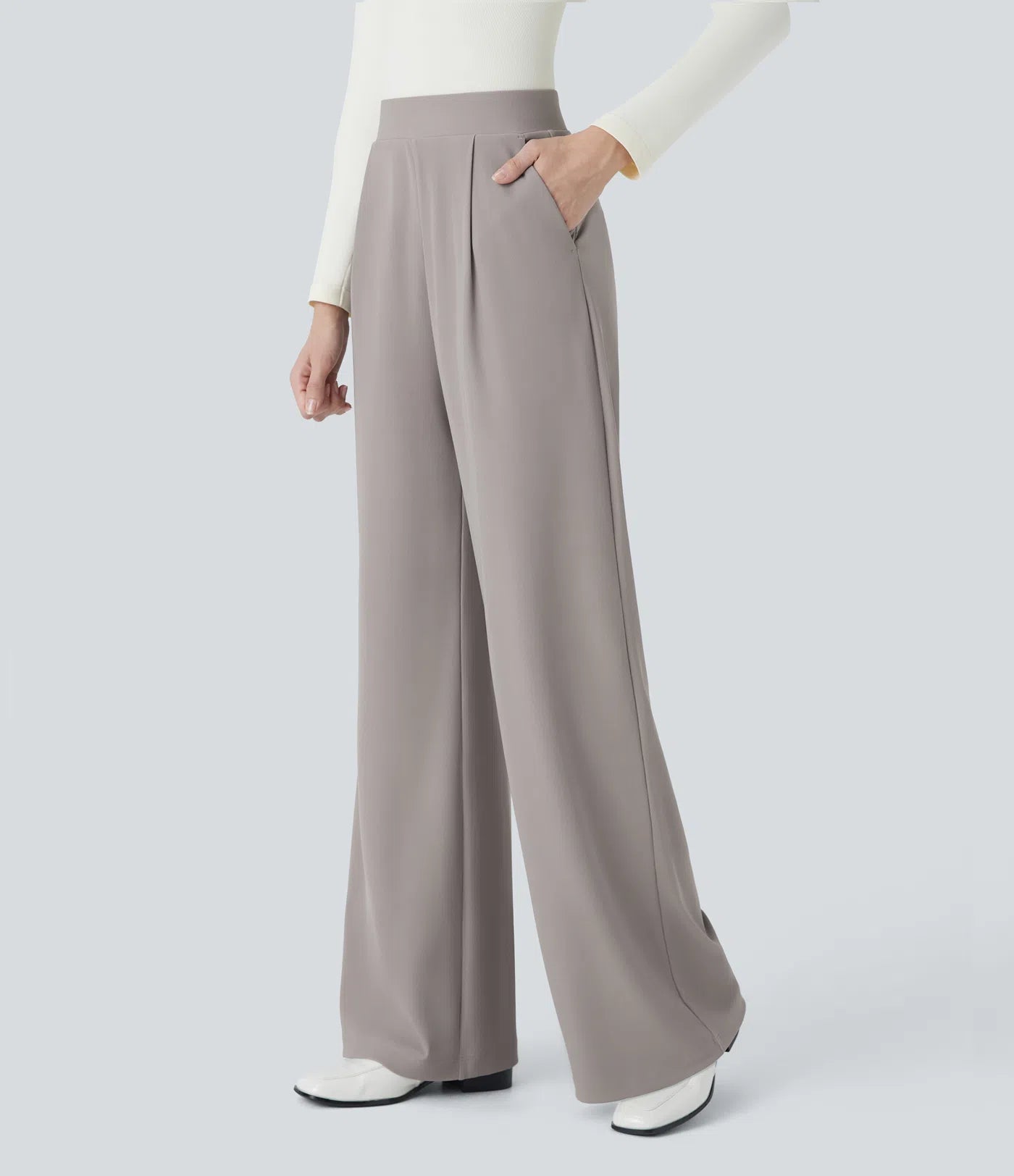 Damen-Hose mit weitem Bein – Hohe Taille, elastischer Bund, bequem, lässig
