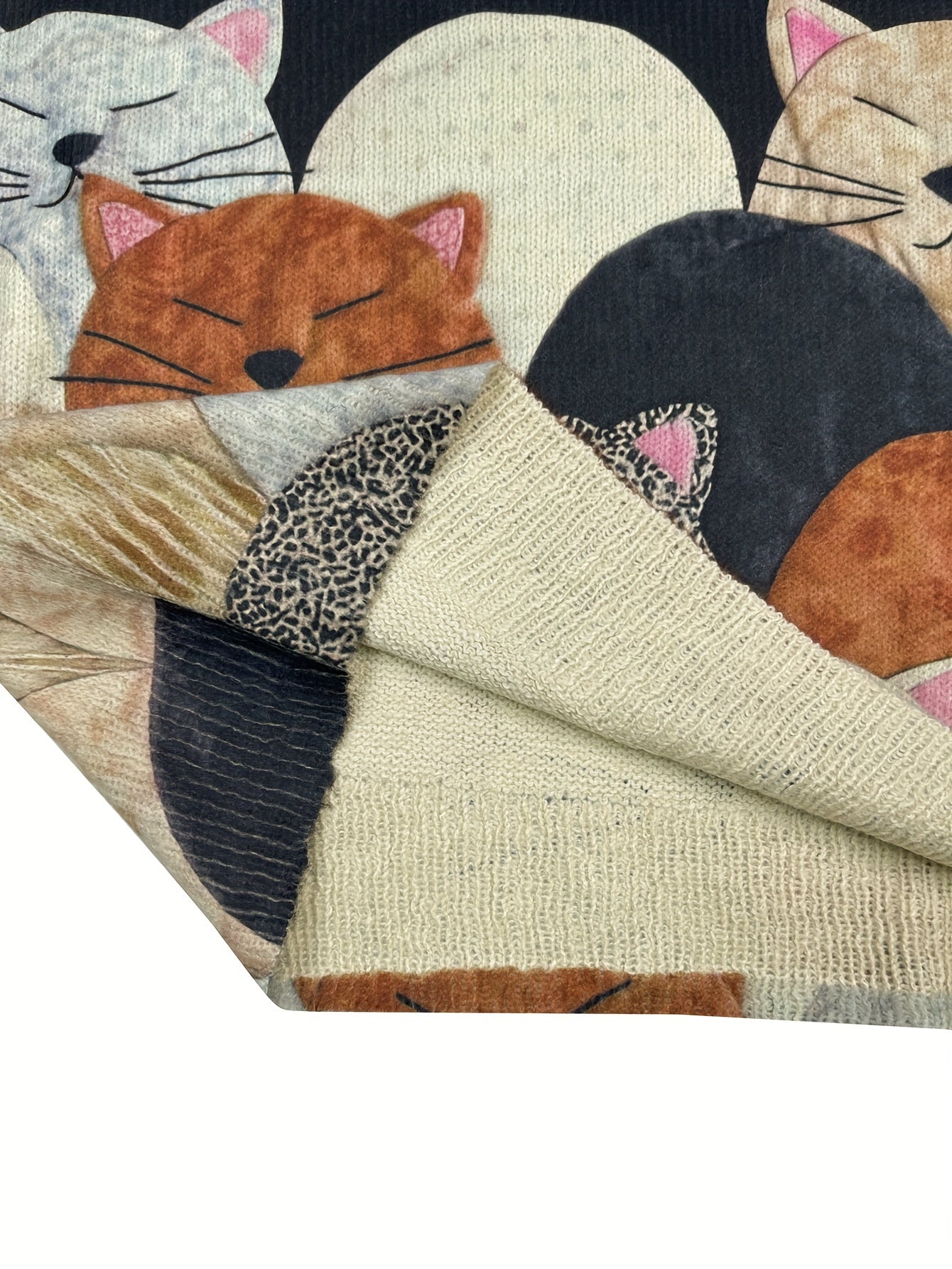 Damen Frühlingspullover mit Katzenmuster – Langarm, Regular Fit, Strickstoff