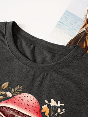 Rundhals-T-Shirt Mit Pilzdruck, Lässiges