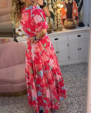 Damen Maxikleid Sommer Boho Blumenprint – V-Ausschnitt, Luftig, Farbwahl