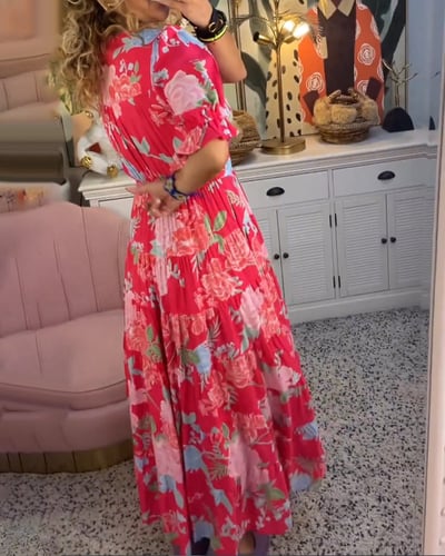 Damen Maxikleid Sommer Boho Blumenprint – V-Ausschnitt, Luftig, Farbwahl