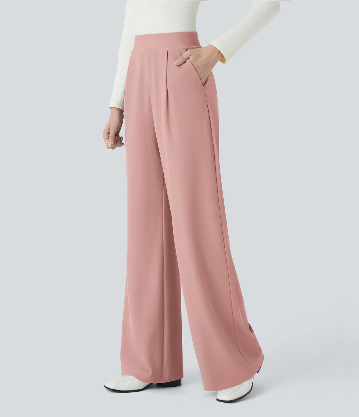 Damen-Hose mit weitem Bein – Hohe Taille, elastischer Bund, bequem, lässig