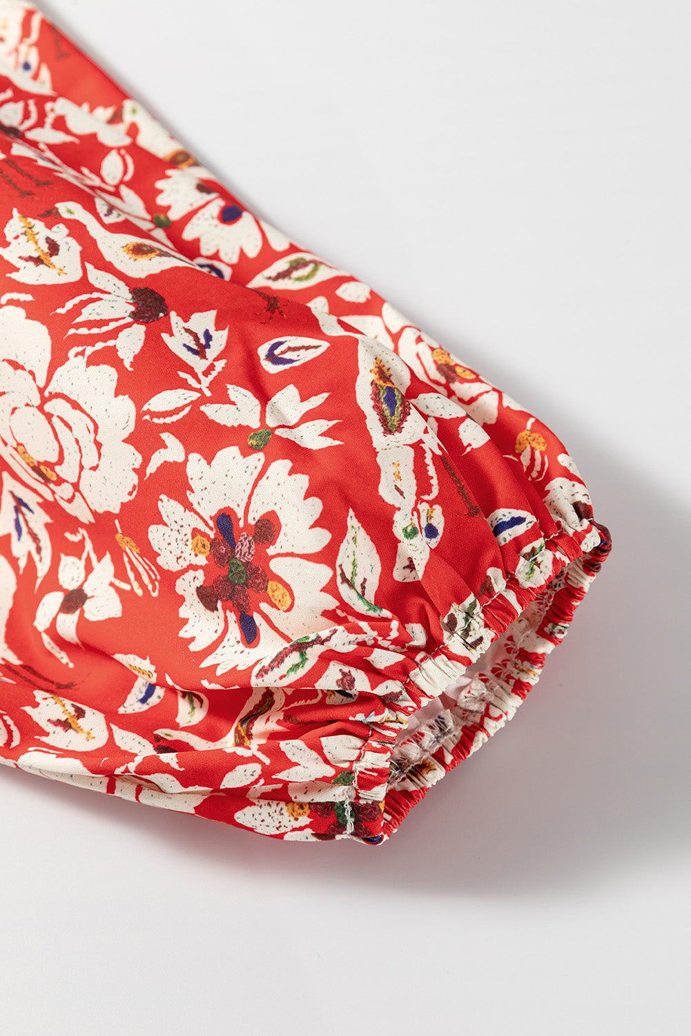Damen Mini Sommerkleid Rot mit Blumenmuster – Langarm, Baumwolle
