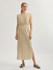 Elegantes Plissee-Maxikleid in Gold – Stilvoll & Zeitlos