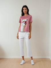 T-Shirt mit Alpaka-Print – Rundhalsausschnitt, reguläre Länge, sommerlich