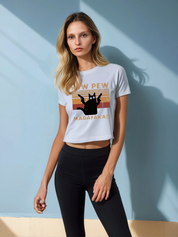 Damen Freizeit-T-Shirt mit Grafik Schwarze Katze, Rundhalsausschnitt, Kurzarm, Baumwollmischung