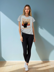 Damen Freizeit-T-Shirt mit Grafik Schwarze Katze, Rundhalsausschnitt, Kurzarm, Baumwollmischung
