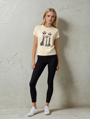 Damen T-Shirt mit Drei-Giraffen-Print – Rundhalsausschnitt, lässig, bequem