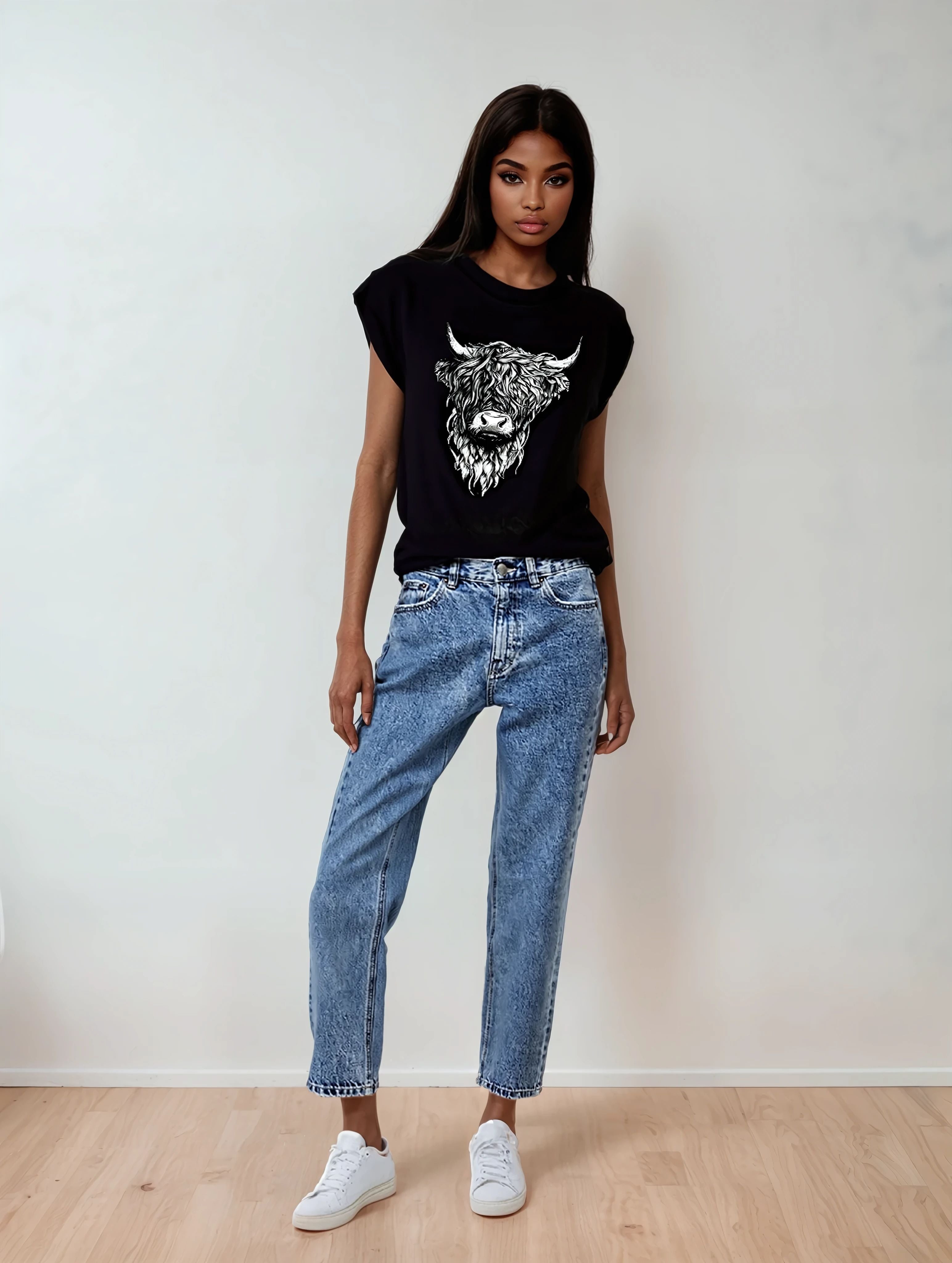 Herren T-Shirt mit Stier-Grafik – Rundhalsausschnitt, lässig, bequem
