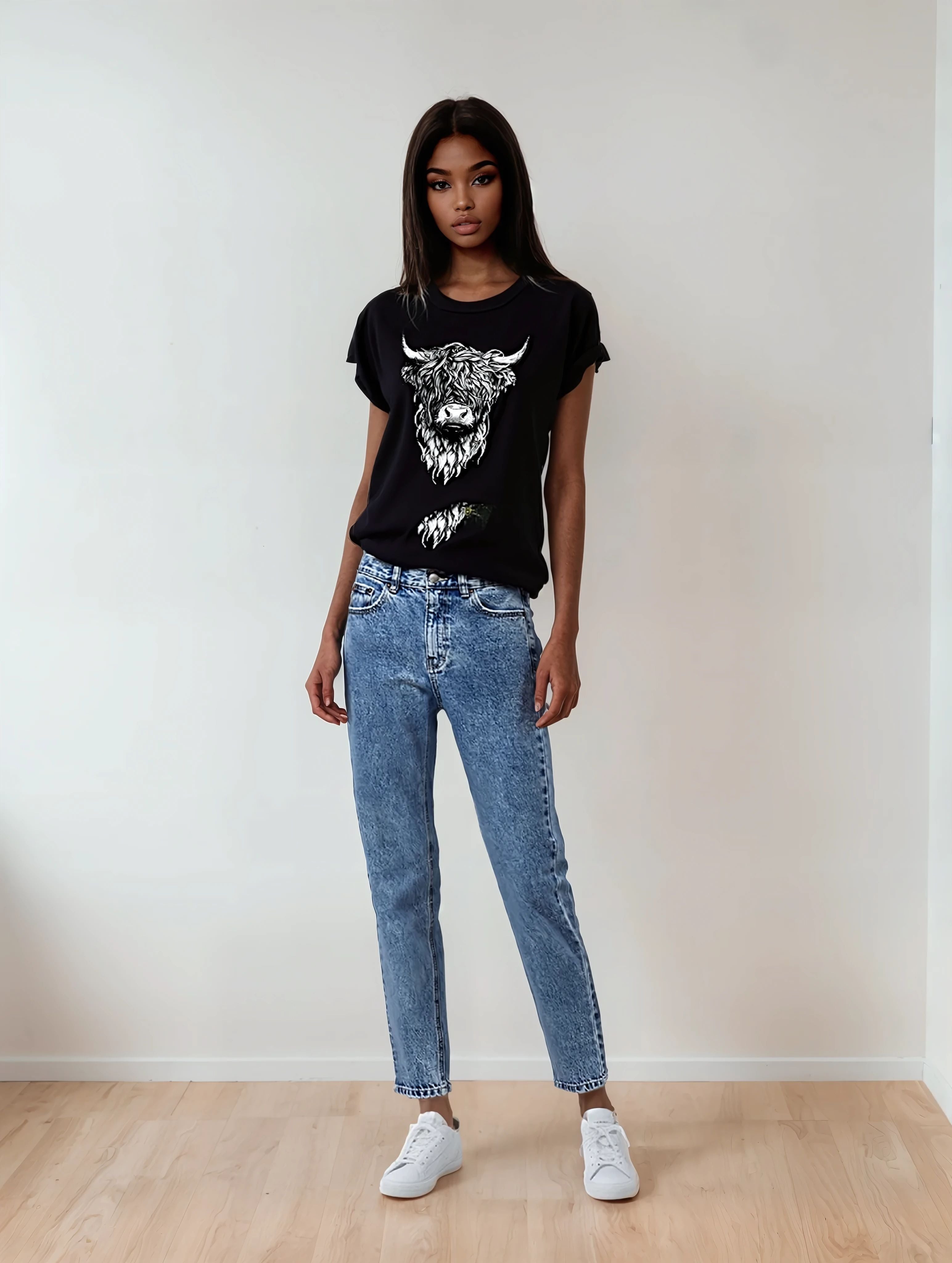 Herren T-Shirt mit Stier-Grafik – Rundhalsausschnitt, lässig, bequem