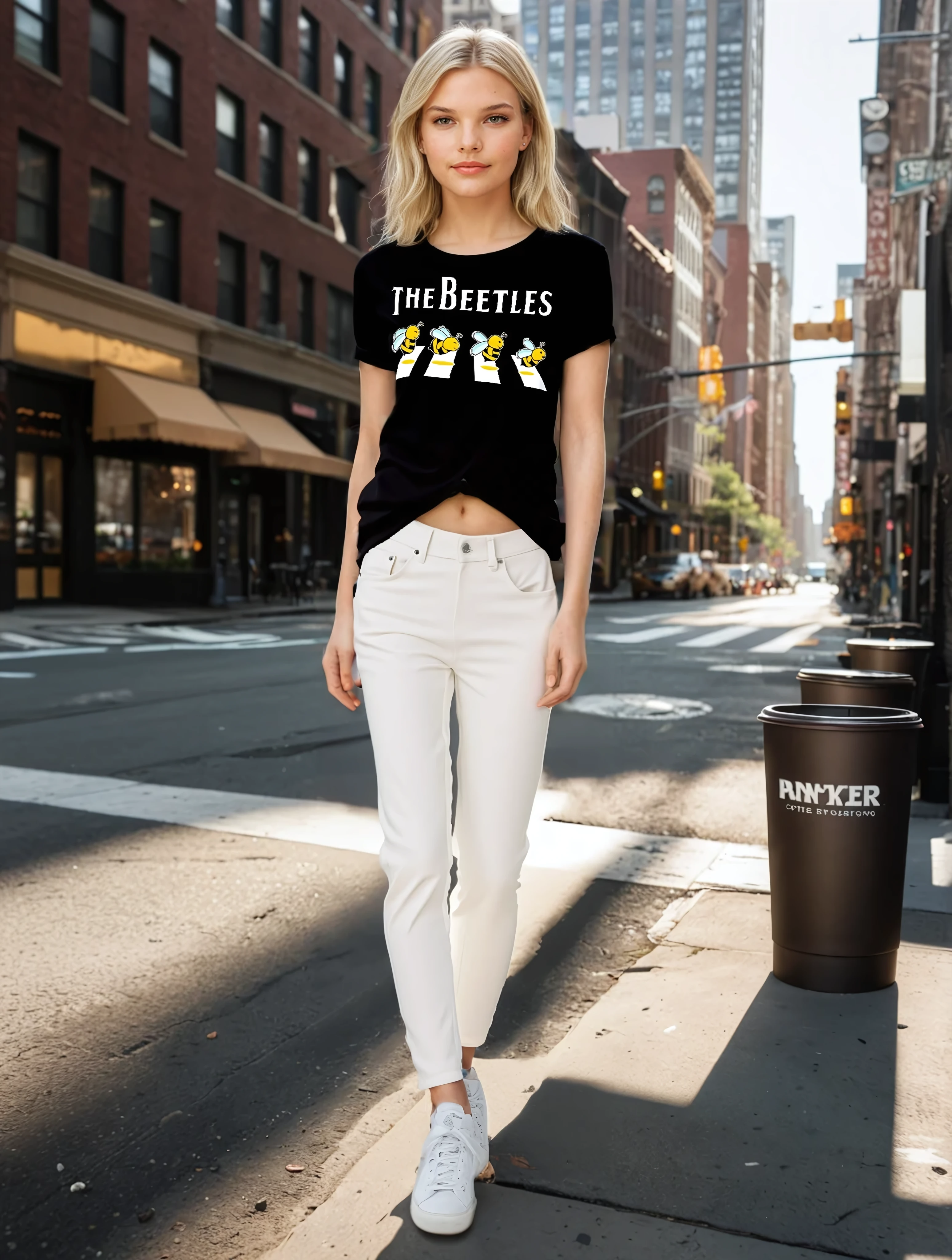 Damen T-Shirt mit Bienen- & Buchstaben-Print – Rundhalsausschnitt, Kurzarm, lässig, Frühling & Sommer