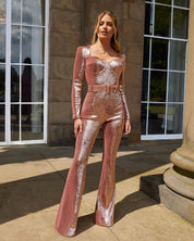 Eleganter Damen Glitzer-Jumpsuit mit Gürtel – Figurbetont, One-Piece, Perfekt für Party & Abend