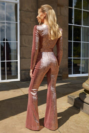 Eleganter Damen Glitzer-Jumpsuit mit Gürtel – Figurbetont, One-Piece, Perfekt für Party & Abend