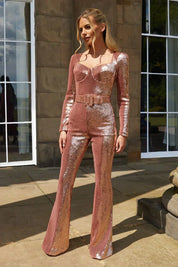 Eleganter Damen Glitzer-Jumpsuit mit Gürtel – Figurbetont, One-Piece, Perfekt für Party & Abend