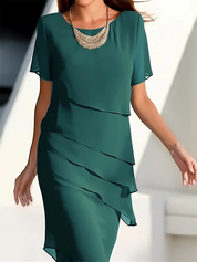 Damen Midi Kleid Mit Transparenten Ärmeln und Schichtendesign