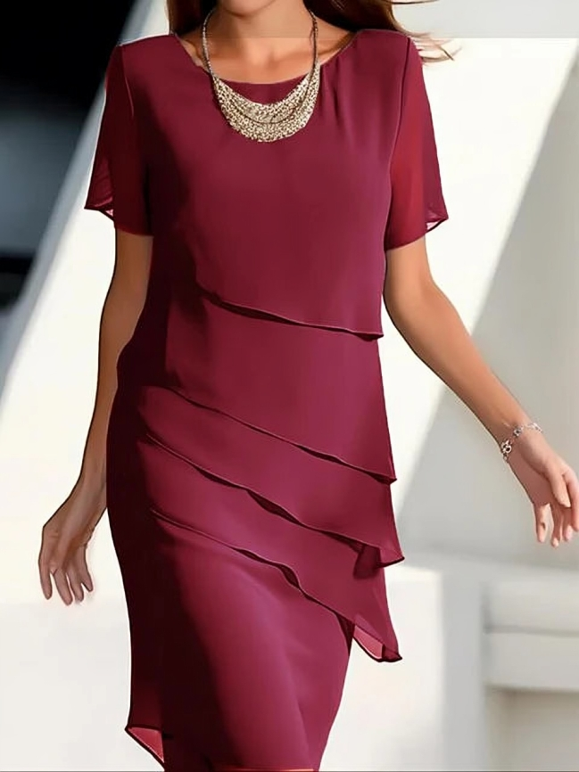 Damen Midi Kleid Mit Transparenten Ärmeln und Schichtendesign