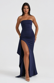 Langes Abendkleid für Damen – Trägerlos mit Beinschlitz