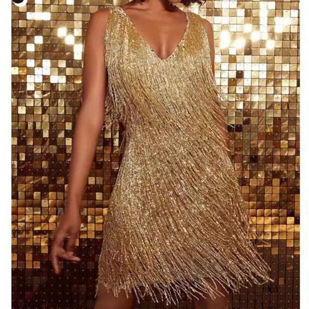 Damen Minikleid Glamour – Funkelnd, Sexy, Mit Fransen