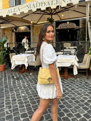 Damen Minikleid mit Stickerei – Puffärmel, V-Ausschnitt & romantisch