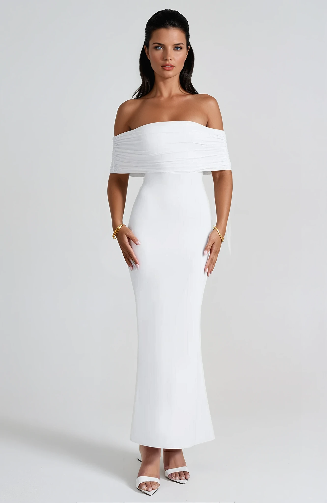 Damen Kleid mit freier Schulter – Enganliegend, Abendlook