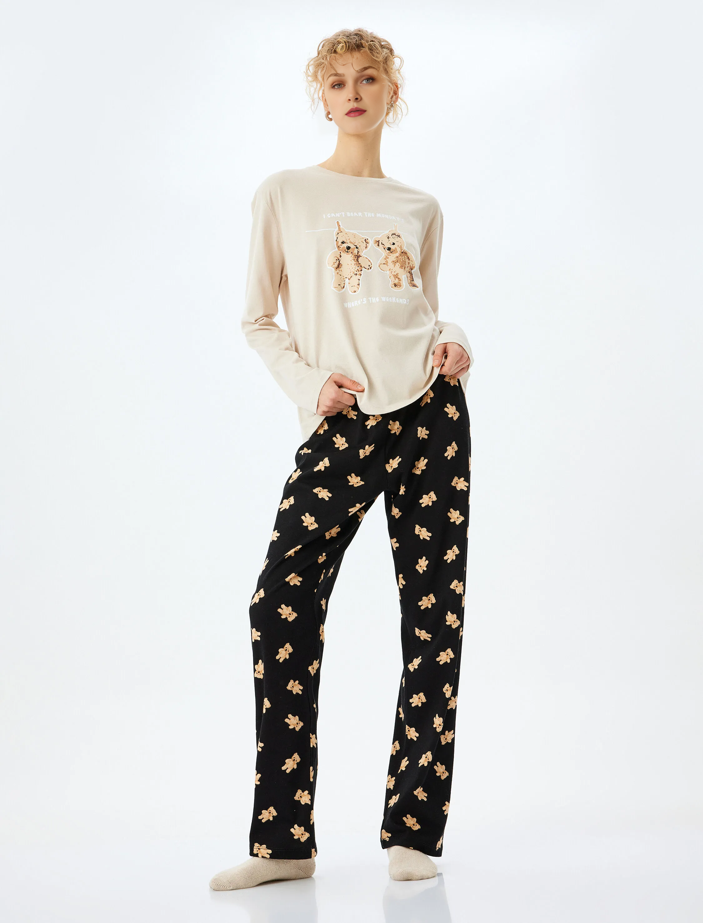 Gemütlicher Baumwoll-Pyjama mit Bärchen-Print – Komfort für süße Träume