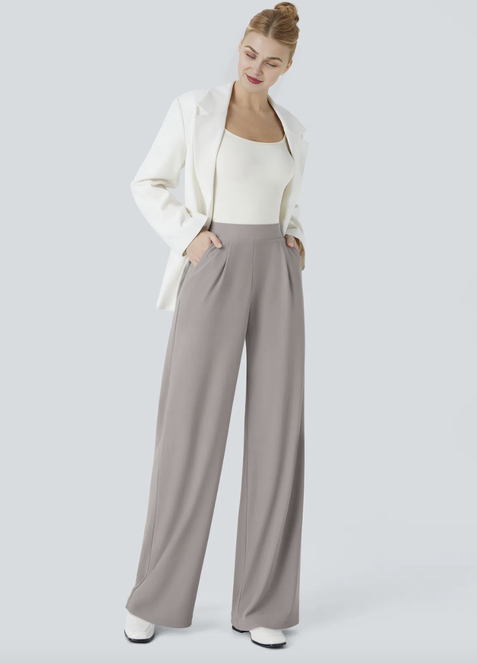 Damen-Hose mit weitem Bein – Hohe Taille, elastischer Bund, bequem, lässig