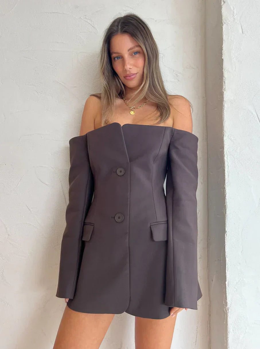 Damen Blazerkleid Off Shoulder, tailliert & elegant