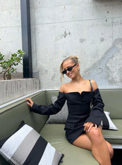 Variant image for Damen Blazer Kleid Schwarz Größe M Polyester Off-Shoulder Festlich-5