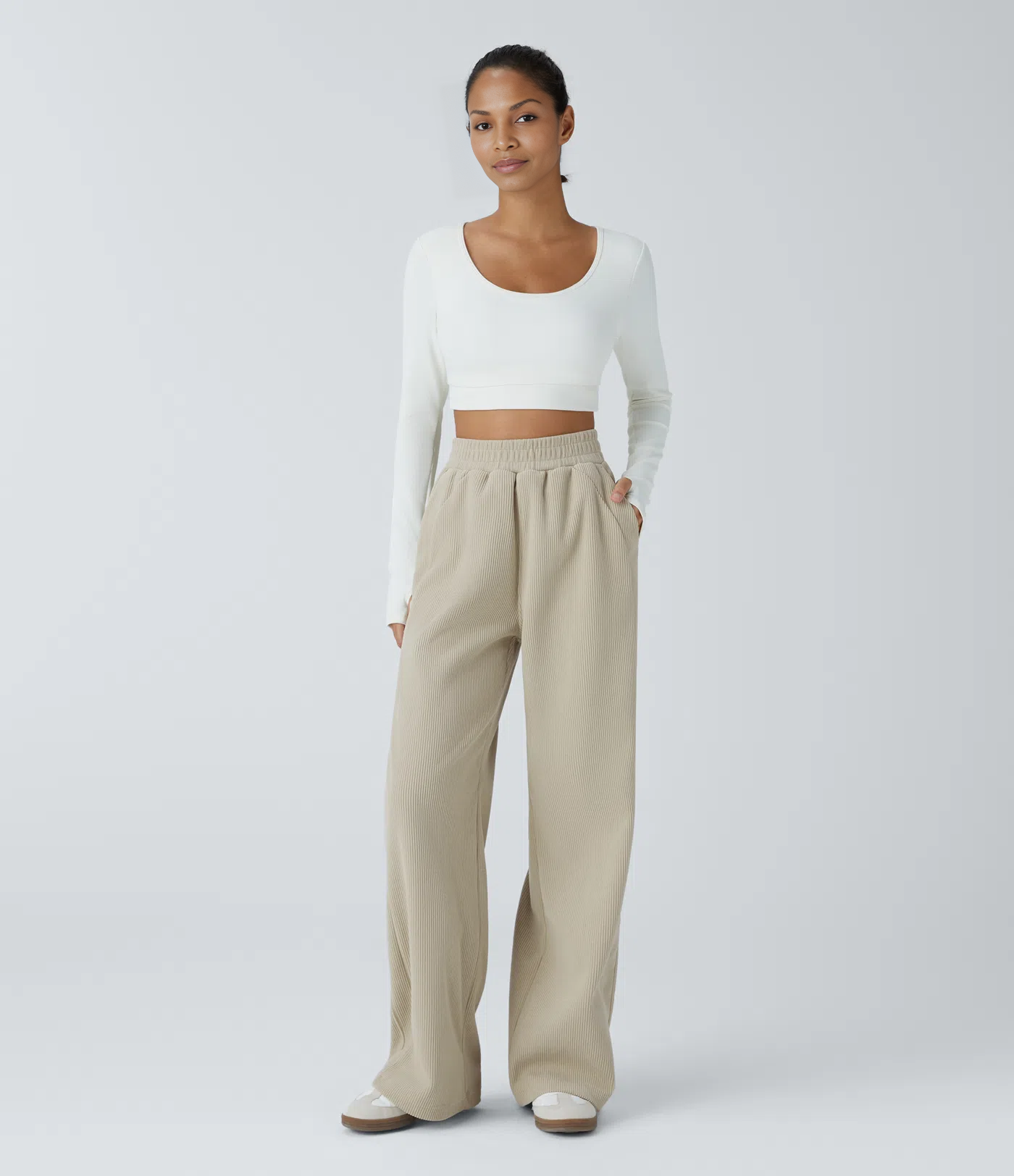 Damen Cordhose mit geradem Bein – Hohe Taille, elastischer Bund, bequem, vielseitig kombinierbar