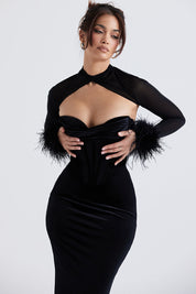 Damen Abendkleid Samt Lang Figurbetont