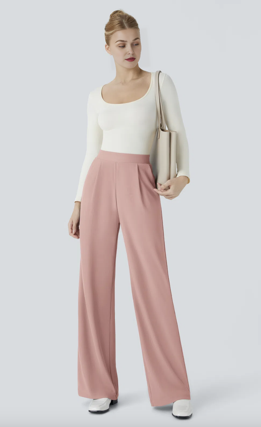 Damen-Hose mit weitem Bein – Hohe Taille, elastischer Bund, bequem, lässig
