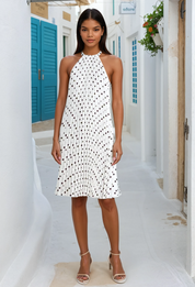 Sommerkleid mit Polka-Dots – knielang, ärmellos, Chiffon, Rundhalsausschnitt