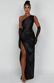Variant image for Damen Abendkleid Schwarz Größe M Satin One-Shoulder mit Hohem Split-13