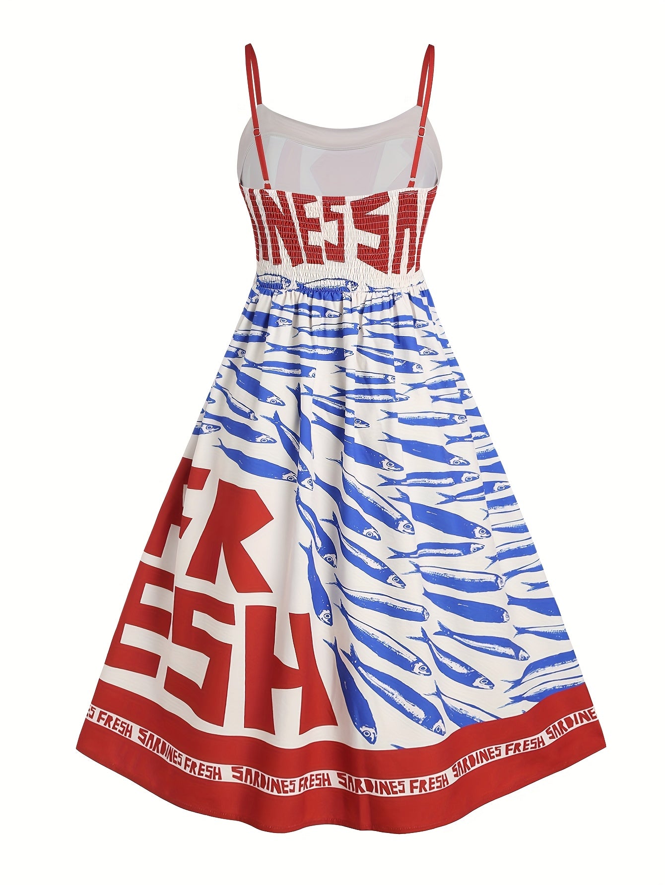 Damen Sommerkleid mit maritimem Muster – Ärmelloses Midikleid, tailliert, mit Reißverschluss