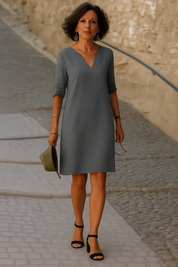 Basic Sommerkleid Damen – Leinenoptik, Knielang, Luftig