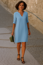Basic Sommerkleid Damen – Leinenoptik, Knielang, Luftig