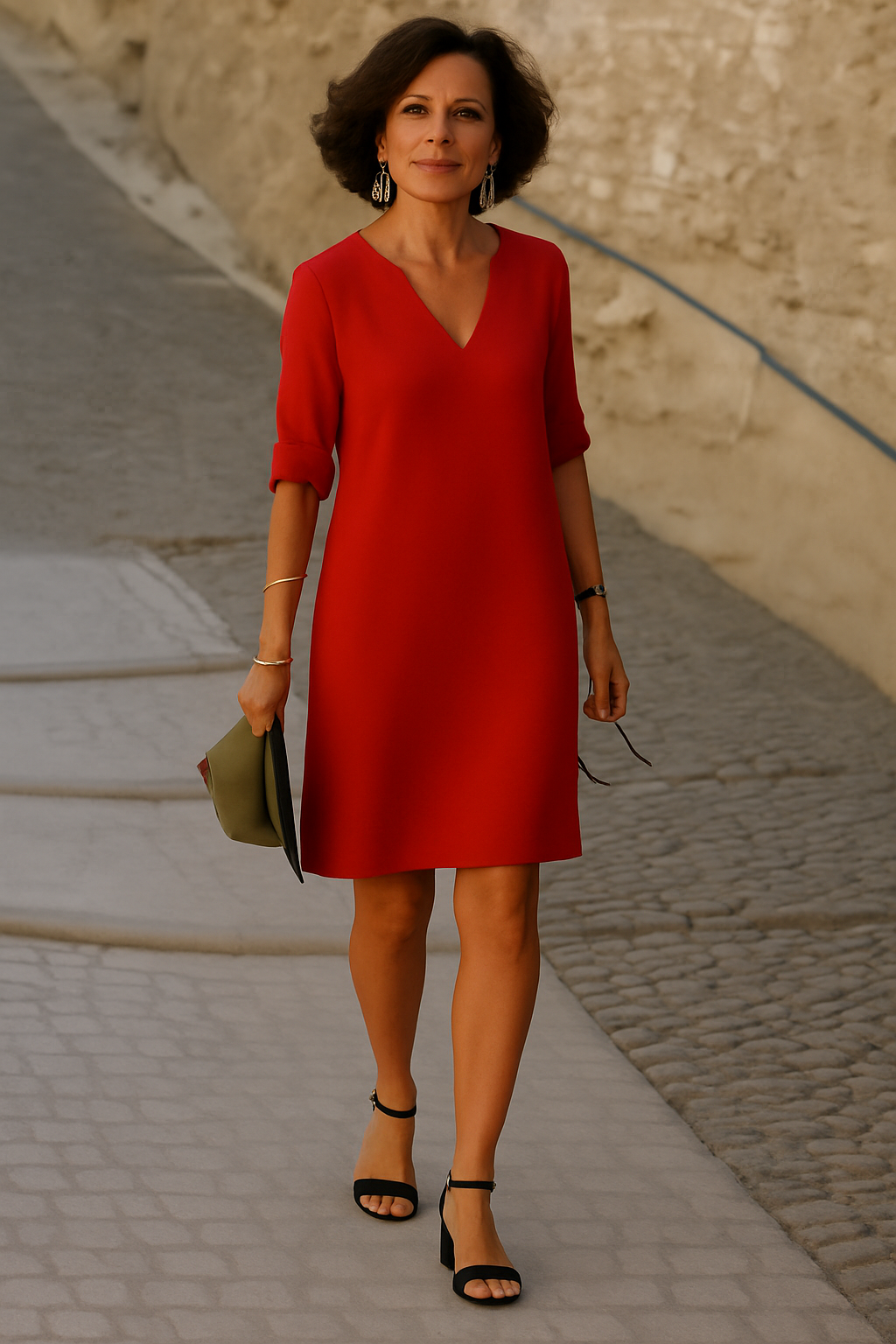 Basic Sommerkleid Damen – Leinenoptik, Knielang, Luftig