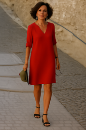 Basic Sommerkleid Damen – Leinenoptik, Knielang, Luftig