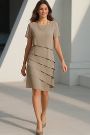 Damen Midi Kleid Mit Transparenten Ärmeln und Schichtendesign