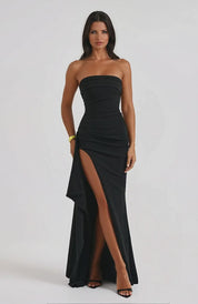 Langes Abendkleid für Damen – Trägerlos mit Beinschlitz