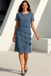 Damen Midi Kleid Mit Transparenten Ärmeln und Schichtendesign